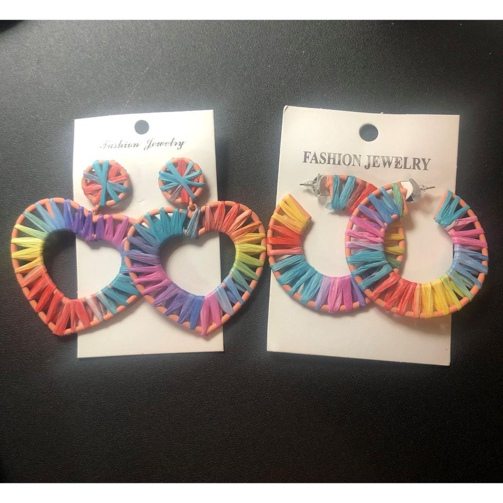 2 Sets Women Woven Rattan Earrings Handmade Straw